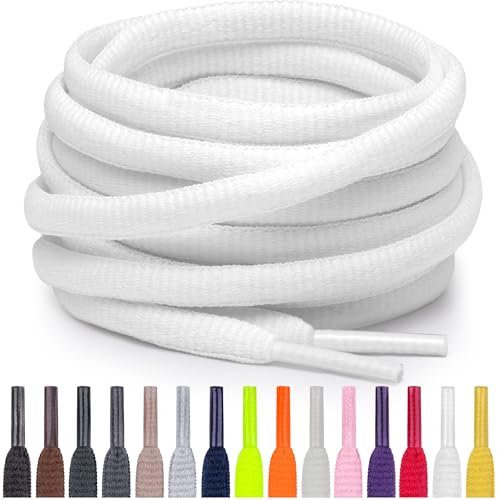 Miscly Cordones Atléticos Ovalados - Disponibles en Múltiples Longitudes y Colores (Blanco, 69 cm)