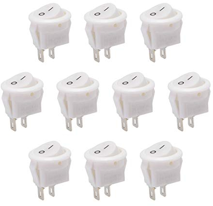 sourcing map 10Stk. Boot Wippschalter rund Kippschalter 2Pin EIN/AUS AC250V/3A 125V/6A Weiß