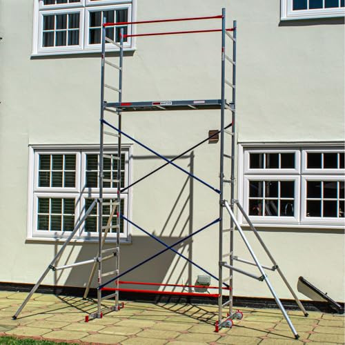 Home Master DIY Scaffold Tower | Aluminium At-Home Scaffolding | 150kg Load Capacity, Quick Assembly, Trapdoor Platform | 4m + 4 Outriggers
