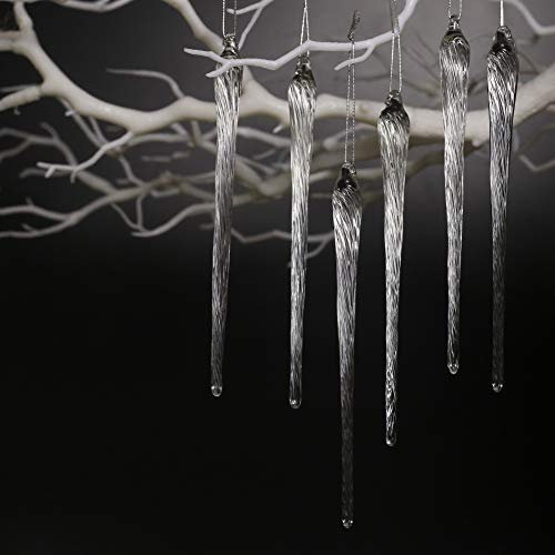 DAHI 6pcs Christbaumschmuck eiszapfen eistropfen Anhänger aus Glas zum Hängen Weihnachten Dekoration (Glas eiszapfen)…