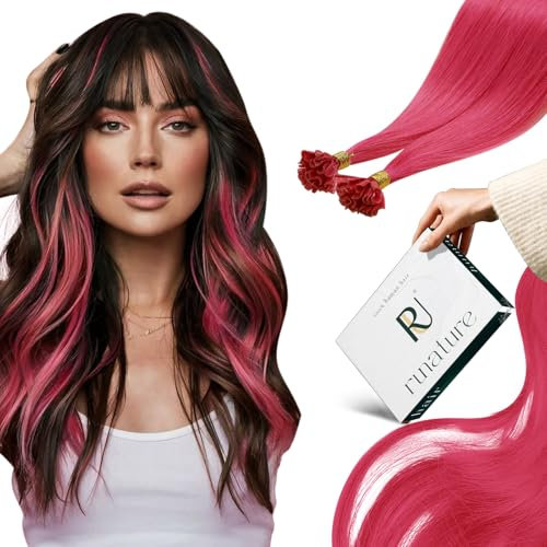 RUNATURE U Tip Hair Extensions Real Human Hair HotPink Pre Bonded Hair Extensions Keratin Human Hair Extensions Pink U Tip Extensions 16 Inch 20 Gram