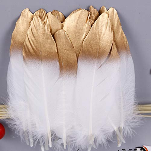 Tukcherry Plumes Blanc, Blanc Plume Décoration, Idéal pour Costumes, Chapeaux, Décoration d'intérieur Fete Mariage Anniversaire, Multicolore (10 Plume d'or Blanc)