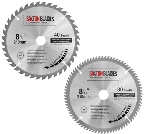 Saxton TCT Circular Wood Mitre Saw Blades 210mm x 40 & 80T x 25.4mm Bore fits Evolution Rage Saws (Pack of 2)