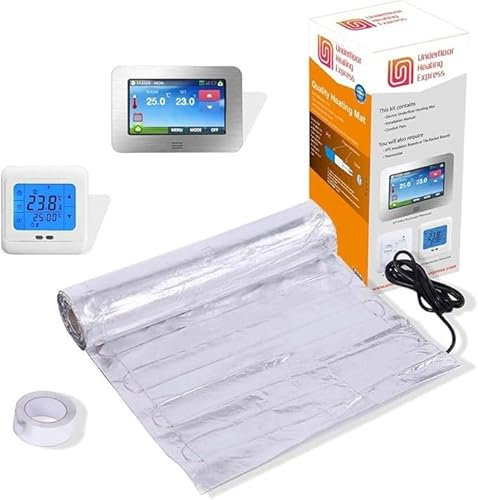 Electric Underfloor Heating Mat kit 140 W/m² for Wood & Laminate Floors + Thermostats (2SQM (0.5M X 4M), 4.3' Colour Touch WiFi)