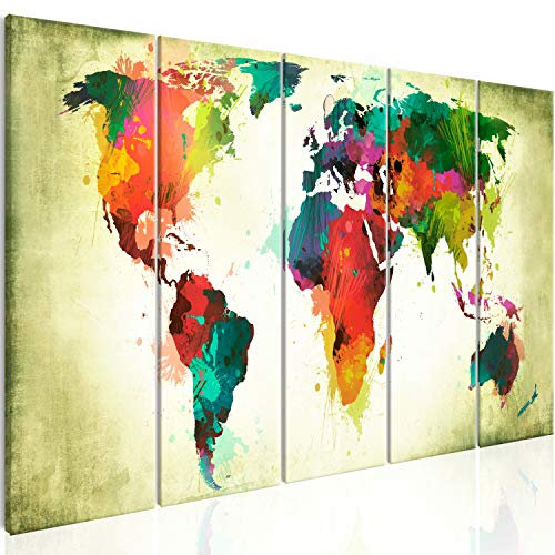 B&D XXL Acrylglasbild Weltkarte 200x80 cm 5 Teilig Wandbild auf Acryl Glasbilder Kunstdruck Moderne Acrylglas Platte Wanddekoration Geschenke Heimdekoration Glasbild - Abstrakt bunt Landkarte Reise