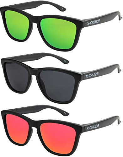 X-CRUZE 3er Pack Nerd Sonnenbrillen polarisierend Vintage Retro Style Stil Unisex Herren Damen Männer Frauen Brille - schwarz matt LW - Set 8 -