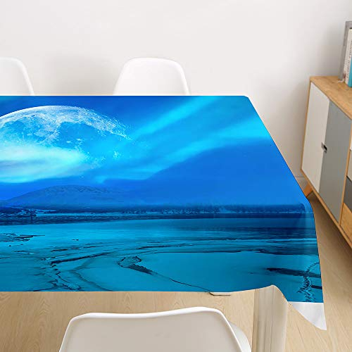 Oduo Tischdecke Wasserdicht Polyester Rechteckig, Tischdecke mit Arktis Antarktis Aurora Druck Pflegeleicht Fleckschutz Ölfest Abwaschbar Outdoor Garten Deko (Blau,100x140cm)