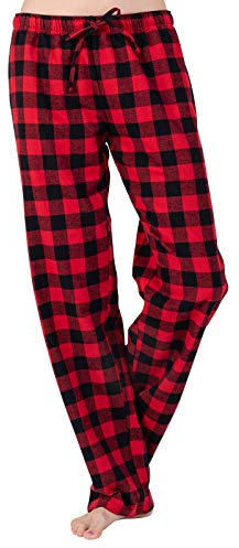JTPW Women's 100% Cotton Flannel Sleep Pajama Pants with Pockets (Black RED Check, L)