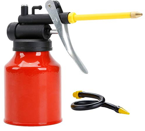 250ml Hand Oil Can, Pump Oiler Can with 2 Spouts Straight & Flexible