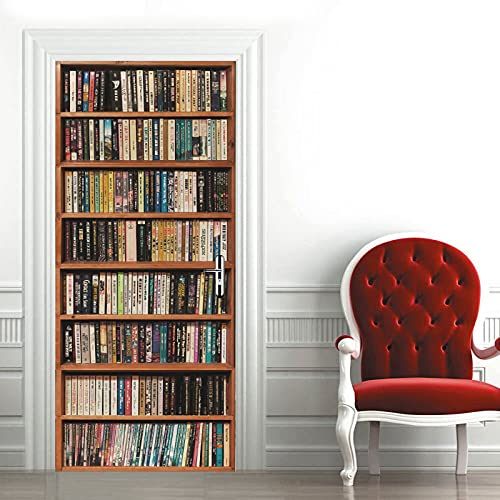 A.Monamour Türtapete Selbstklebend Türfolie Türposter 3D Bücherregal Voller Bücher Hintergrund Vinyl Folie Türdeko Tapete Wandbild Türaufkleber Türtattoo 90 x 200 cm