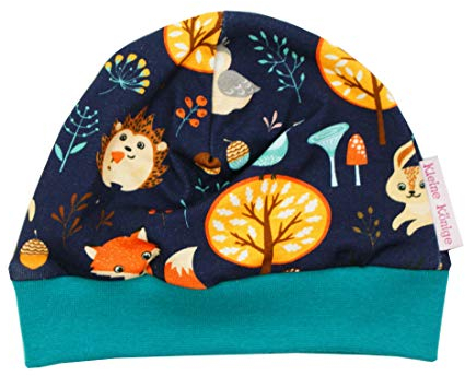 Kleine Könige Mütze Baby Jungen Beanie · Mitwachs-Funktion · Modell Waldtiere Forest Friends Marine, tannengrün · Ökotex 100 Zertifiziert · Größe 110/116