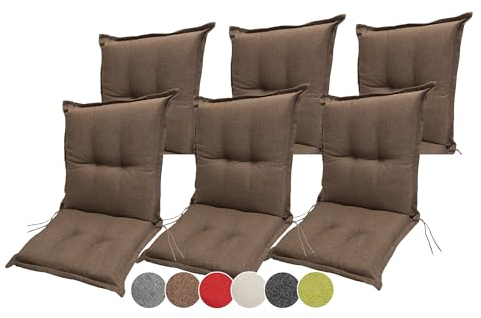 sunnypillow Stuhlauflagen Niedriglehner 100 x 50 (6er Set) - Gartenstuhlauflage Extra Dicke 9 cm - Auflage für Gartenmöbel UV-Lichtecht, Wasserdicht - Outdoor Stuhlkissen für Gartenliegen - Braun