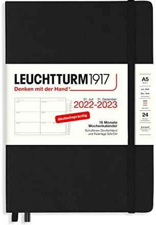 LEUCHTTURM1917 365819 Wochenkalender Medium (A5) 2023, 18 Monate, Schwarz, Deutsch