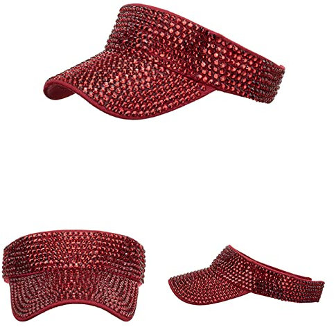 JOYISURE Baseball Cap Damen Pailletten Visor Cap Golfkappe mit Strasss Glänzend Top Cap Sonnenschild Sonnenhut Sommer Beiläufiger Schirmmütze Einstellbar Atmungsaktiv Baseballkappe,Rot