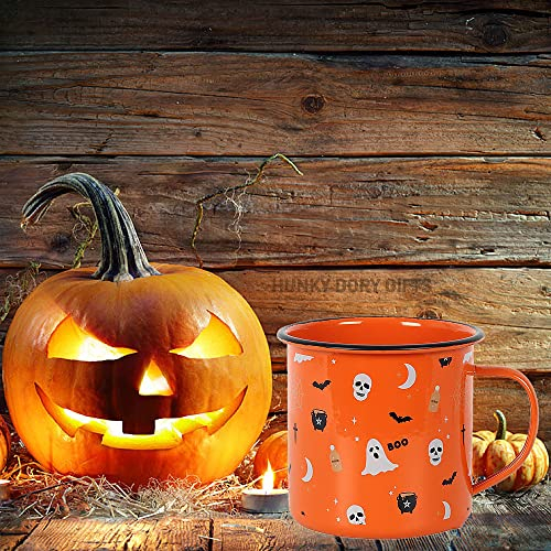 Spooky Orange Halloween Print Enamel Mug - 99cm x 13cm(1 Pc.) - Fun Design & Iron Material - Perfect for Everyday Use