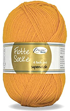 Rellana Flotte Socke uni,100 Gr. 4-fädige Sockenwolle, 75% Schurwolle(Superwash)/25% Polyamid, (921 sonnengelb)