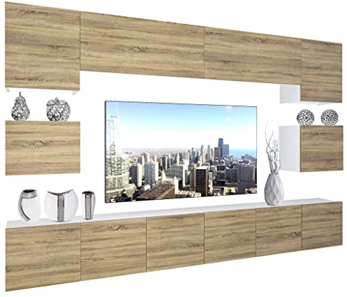 BELINI Wohnwand Vollausstattung Wohnzimmer-Set Moderne Schrankwand mit LED-Beleuchtung Anbauwand TV-Schrank Sonoma Eiche