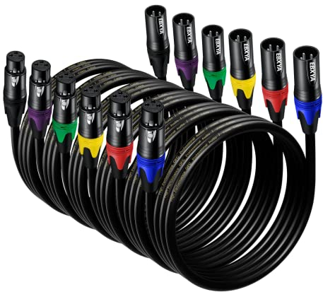 EBXYA Cable XLR Balanceado de 3 Pines Macho a Hembra - 1M 6Pack Multicolor para Micrófono y DMX - Cable de Conexión