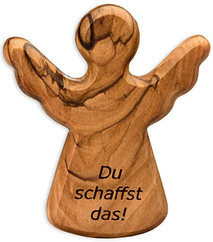 Kassis Geschenkartikel Olivenholz-Schutzengel - Handgefertigte Engel-Figur aus Bethlehem - Schutzengel-Glücksbringer - (Du schaffst das) - (1 Stück)