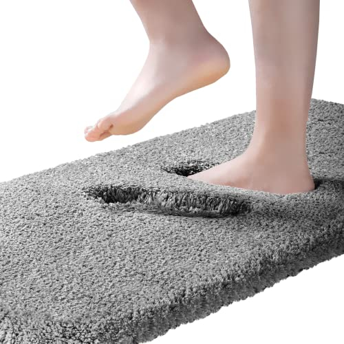 Tapis de Bain Extra Long Tapis Salle de Bain Extra Epais Tapis Sortie de Douche Antidérapant Absorbant Tapis de Sol Salle de Bain Super Doux en Microfibre Lavable en Machine 50 x 178cm, Gris Foncé