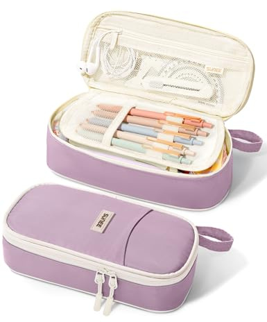 SUNEE Federmäppchen mit großer Kapazität, Ästhetische Mäppchen mit Fächern und Griff, Tragbare Federtasche und Federmappe für Schule, Büro, Mädchen, Jungen, Teenager & Erwachsene, Violett