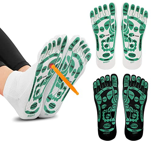 Vspek 2 Paar Massage Socken, Akupressur Reflexzonenmassage Socken Set Reflexzonenmassage Werkzeuge Fußmassage mit Punktmassagegerät mit Massagewerkzeug, Hand Spa Reflexzonenmassage Socken