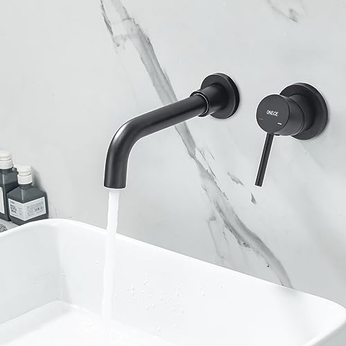 ONECE Unterputz Waschtischarmatur, Wandarmatur Bad mit Auslauflänge 202 mm, Wandmontage Badarmatur mit 360° drehbarem Auslauf & abnehmbar Bubbler, Wand Wasserhahn für Badezimmer, Schwarz-Matt