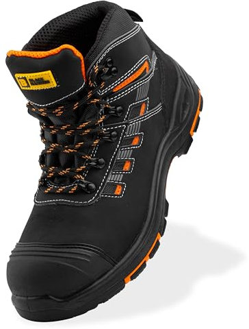 Black Hammer Safety Boots for Men - Steel Toe Cap Work Boots - Durable Mens Work Safety Shoes - Comfortable and Protective Footwear 7710 (10 UK)