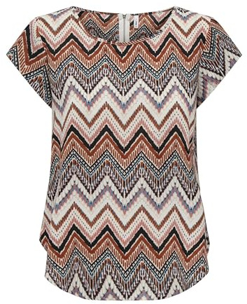 ONLY Women's Onlvic S/S AOP Top Noos PTM T-Shirt, Cloud Dancer/AOP: Arabian Zigzag, 8