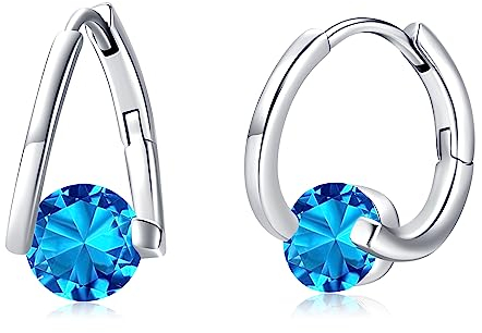 Dezember Ohrringe 925 Sterling Silber Blauer Topas Ohrringe Huggie Ohrringe für Damen Mädchen Schmuck Geschenk für Geburtstag