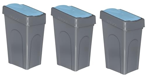 Optimal Products 50L Plastic Recycling Bin Rubbish Dustbin Kitchen Garden Recycle Waste Bin With Lid (Blue, 3)