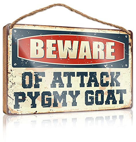 Fun Home Decor Beware Of Attack Panneau en bois de chèvre pygmée Décoration de chambre indienne Décorations pour la cuisine (taille : 20 x 30 cm)