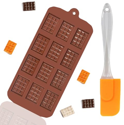 Moule Silicone Chocolat Moules Mini en Silicone à Chocolat 12 Cavités Antiadhésifs Moule à Fondant + 1 Grattoir pour Chocolats Gaufres Décoration de Gâteau