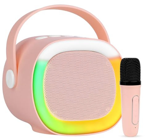 ALLOMN Mini Karaoke Machine for Kids Adults, Portable Karaoke Bluetooth Speaker with Wireless Microphone, Microphone Speaker Set with RGB Lights Gifts Toys for Girls Boys Family Home Party