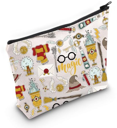 WZMPA Magic Wizard Kosmetiktasche, Make-up-Tasche, magischer Film inspiriertes Geschenk, Zauberer, Reißverschluss, Leinentasche für Fans der Zauberer-Serie, Magisches Weiß, Passform: