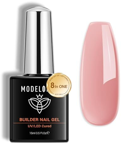 modelones Aufbaugel für Gelnägel, 8 in One Builder Gel für Nägel, Rosa Nude Builder Gel in A Bottle UV Hard Gel für Strengthener Extension Gel Base Nagelverlängerung UV Gel Nail Art 15ML