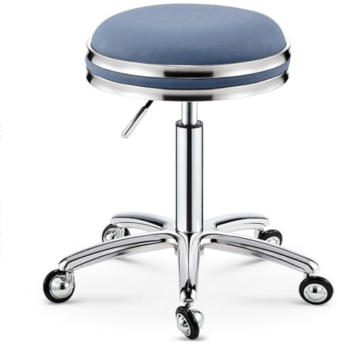 Robuster Drehstuhl mit Stahlring und Rollen ohne Verheddern, höhenverstellbar, PU-Leder, Bürostuhl für Schlafzimmer, Laden, Theke, Salon, Waschtisch, Spa, Massage, Schönheitsschreibtisch (blau)