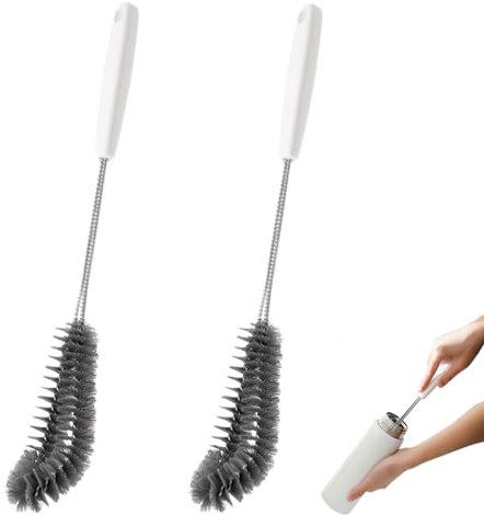2-Pack 15.7 inches Long Handle Bottle Cleaning Brushes - Ideal for Coffee Glasses, Pots, Milk Cups, Mugs, Wine Bottles, and Baby Bottles (Black)