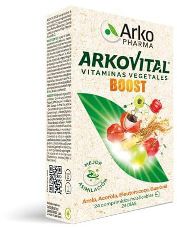 Arkopharma Arkovital® Boost 24 comprimidos masticables [origen vegetal para una mejor asimilación] [Contribuye al rendimiento físico e intelectual] [Eleuterococo, Guaraná] [Complemento alimenticio]