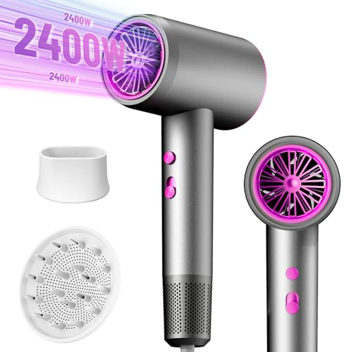 Asciugacapelli, Phon Capelli Professionale, 2400W Asciugacapelli da Viaggio, Bacchetta e diffusore concentratori tecnologia a ioni negativi, 3 velocità, 3 impostazioni di calore e aria fredda