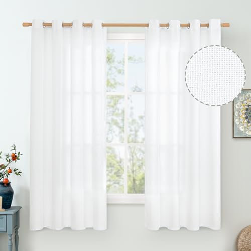 QUEMAS Lot de 2 rideaux courts en lin épais et épais pour salon, chambre à coucher, 160 cm de long, rideaux filtrant la lumière, rideaux de fenêtre courts et épais en toile de jute pour café, 132 x