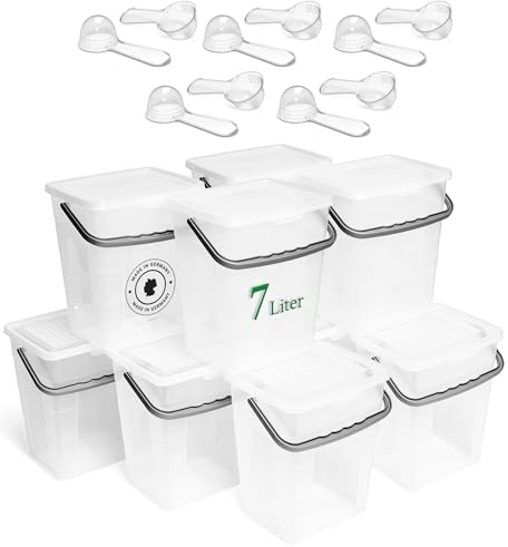 Novaliv Lot de 10 boîtes à lessive avec couvercle - 7 l - Transparent - Cuillère doseuse - 23,5 x 18 x 26,5 cm - Boîte de rangement avec anse - Pour lessive