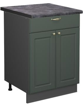 Vicco Küchenunterschrank Fame-Line, Grün-Gold Landhaus/Anthrazit, 60 cm mit Schublade, AP Anthrazit
