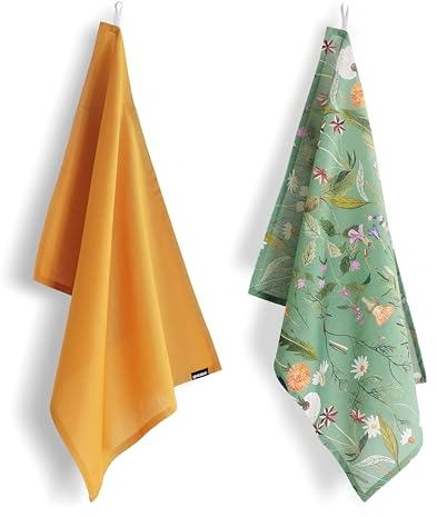 GUZZINI - Strofinacci Cucina Cotone e Lino Morbidi Assorbenti, Set con 2 Canovacci Cucina Accessori Utili x la Casa Traspiranti Resistenti Freschi, Accessori Cucina con Gancetto Lavabili a 40° e Stiro