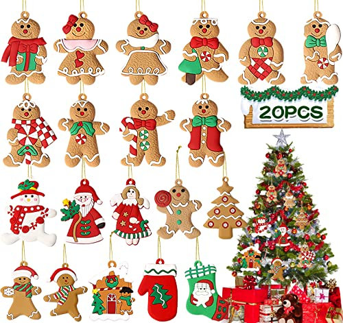 NEMMXUB 20Pezzi Ornamento Pan Zenzero Natale,Ciondolo con Decorazioni Appese a Uomo di Pan di Zenzero di Natale,Omino Pan Zenzero Natalizio Decorazione,per Albero di Natale Festa la Casa Decorazioni