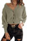 Saodimallsu Cardigan Damen Langarm Strickjacke V-Ausschnitt Kurz Strick Knopfleiste Open Front Sweater Herbst Winter Casual Elegant Strickcardigan mit Knopf Armeegrün L
