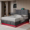 Merax Upholstered Bed Frame with Hydraulic Lift, 4FT6 Double Bed Frame with Slatted Frame and Storage Space, Functional Ottoman Bed, 16 Colors LED Lighting, Elegant PU Finish, Grey, 135x190cm