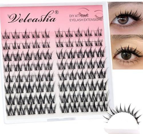 Veleasha Manga Lash Clusters 80PCS Anime Eyelash Clusters C Curl Spiky Cluster Lashes 8-16MIX Natural Lashes Cluster Eyelash Extensions DIY at home pestañas postizas(Begonia C-10-14MIX)