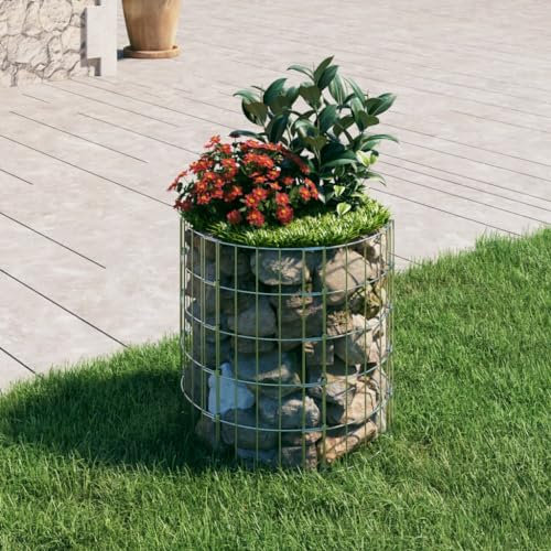 AUVYI Panier en pierre - Décoration de jardin - 50 x 50 cm - Gabion surélevé rond - Pour terrasse, mur, gabion - Construction stable - Panier à gabions d'extérieur - En acier galvanisé