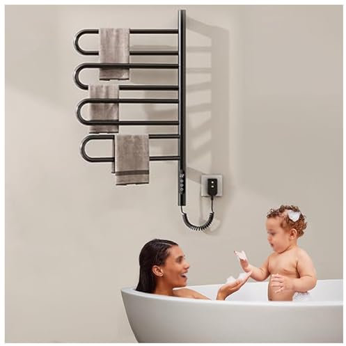 LRF-yxkj Toallero Electrico Baño, Radiador Toallero 135 W con termostato Inteligente, rotación de 180°, Temporizador, Radiador Electrico Baño Bajo Consumo,Black
